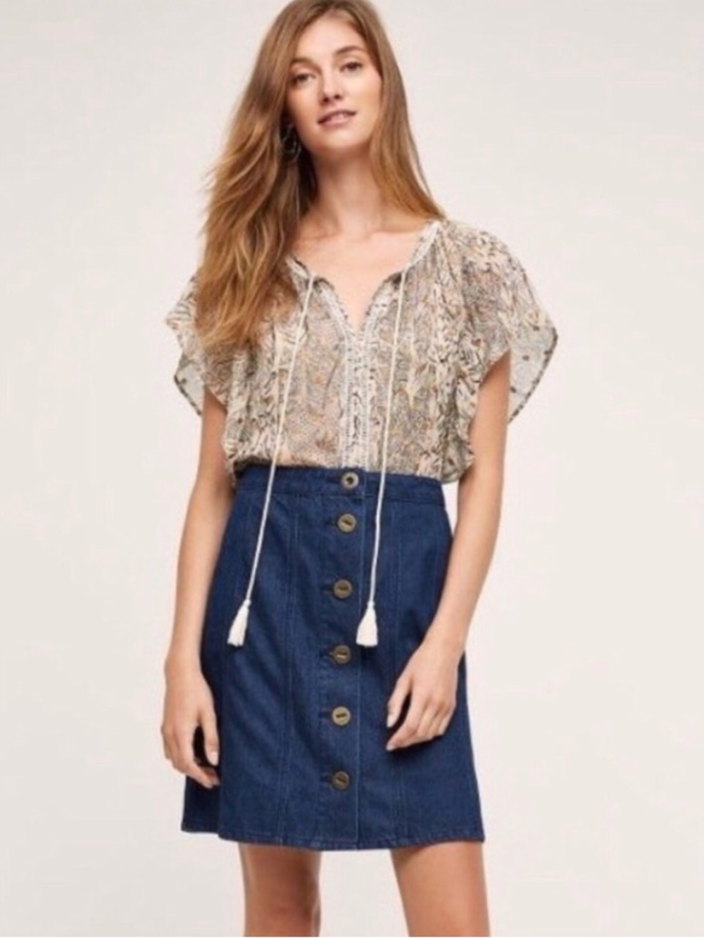 Anthropologie Button Front Denim Mini Skirt A-Line Jean Skirt Size 4